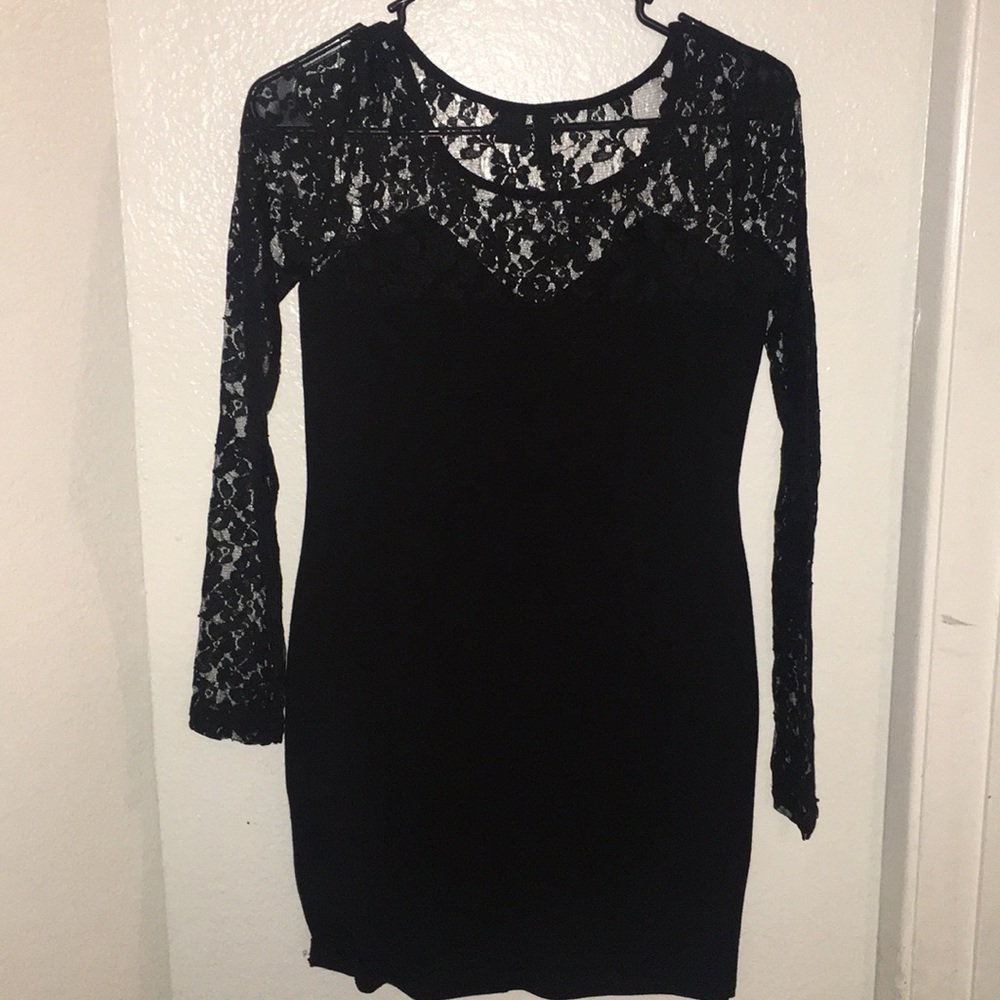 Black Lace Sleeve Mini Dress